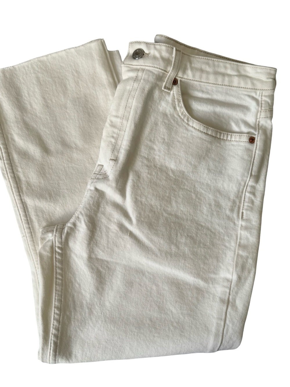NWT Topshop Women’s High-Rise Straight Leg Raw Hem White Denim Jeans Size W32